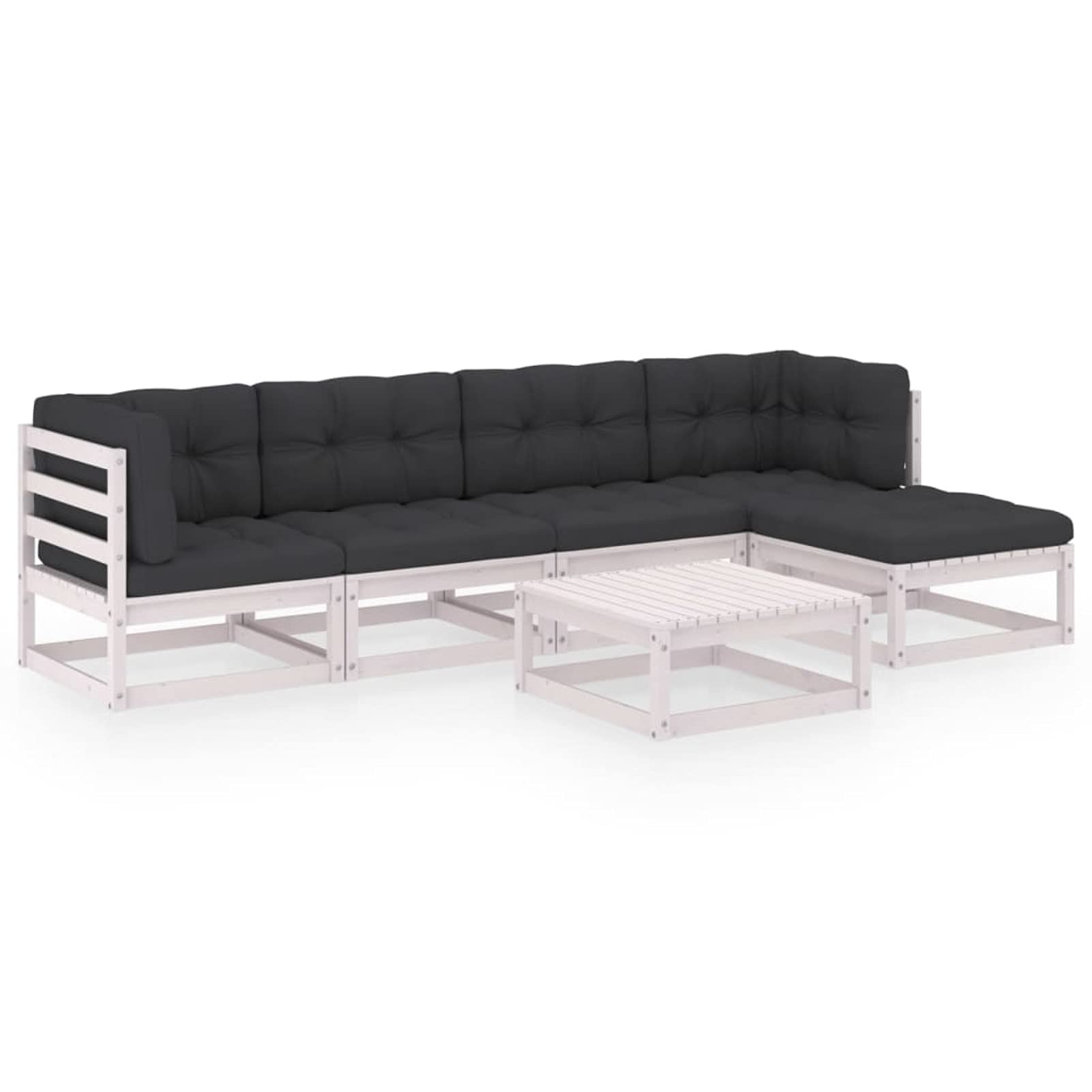 Homgoday Muebles de jardín 6 Piezas con Cojines de Madera de Pino Maciza Muebles terraza Exterior pequeña Conjunto de Jardin para jardín, terraza, Exterior Blanco Cojín Incluido
