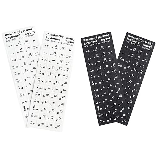 Russian Keyboard Sticker, 4Pcs, Keyboard Sticker, Russian-English Keyboard Stickers, Keyboard Letters Replacement Stickers, Suitable for Any Standard Keyboard, Laptop Keyboard (2*Black, 2*White)