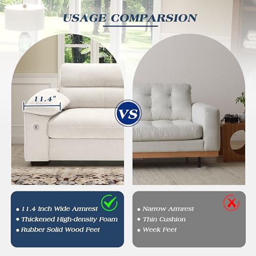 Image of WorthFurni Sofas for Living Room, Chenille Pillow-Armrest Loveseat Couch Set, Small Sofa, 3 Seater Sofa, USB Charging, Removable Sofa Cover, Solid Wood Frame, Easy to Install (90.5 inch, Beige)