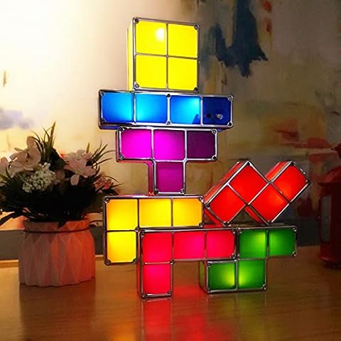 YUEXIAODOU Night Light New Upgrades DIY Stackable LED 3D Puzzles Night Lamp Lights 7 Colors Night Lights Interlocking Induction Nightlights Novelty Tangram Lights Birthday Cover