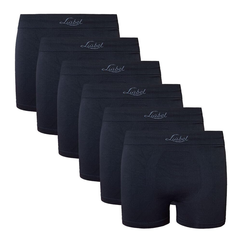 Liabel Men's Black Boxers Seamless Briefs/Boxer Briefs Pack Of 6 – Seamless Microfiber Briefs Made In Italy, Small/Medium
