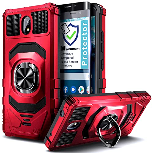 WDHD Designed for Nokia C100 Phone Case with Screen Protector [Tempered Glass], Protective Shockproof [Military-Grade] Cover with Ring Holder Kickstand (Red)