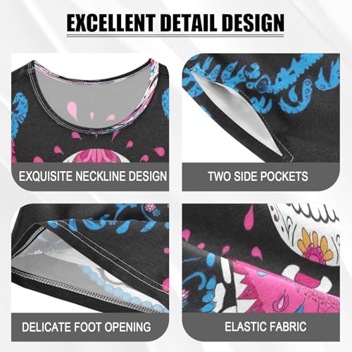 Pajama Sets Short Sleeve Sugar Skull Vibrant Pattern Soft Cotton Summer Sleepwear 2 Piece PJS Size 5-14T3