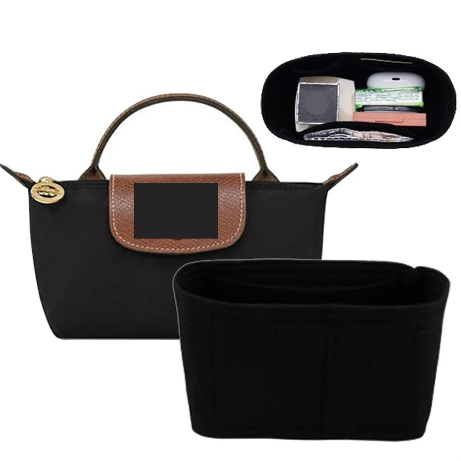 Organizador de bolsos for Mini bolso, organizador monedero, inserto en capas, bolsas almacenamiento fieltro, 2 uds para Bolso con Cremallera(Beige)