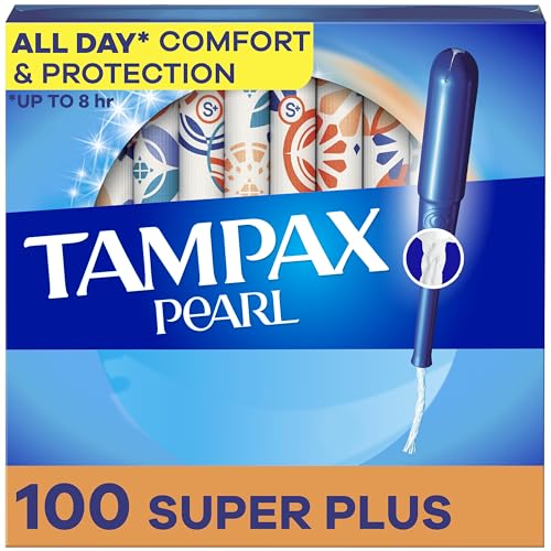 Tampax Pearl Tampons for Women, with LeakGuard Braid, Super Plus Absorbency, Unscented, 100 Count (2 Packs of 50)