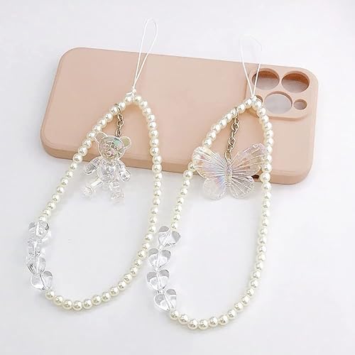 Miniatura 10 de Dijes para teléfono celular para mujeres y niñas, bonito cordón de cristal con cuentas antipérdidas, dije de cadena con cuentas de mariposa para