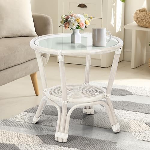 Best White Wicker Coffee Table for Sale: Top Stylish Picks Reviewed 5 Leo Rattan Wicker Round Accent Coffee Table with Glass, White Color