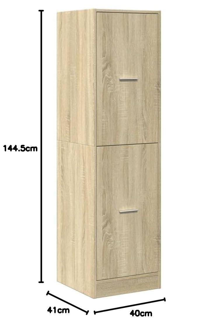 Armoire à pharmacie en chêne Sonoma - 40 x 41 x 144,5 cm - Imperméable - 4 tiroirs - Armoire de rangement robuste - Peu encombrante - Pour couloir, salon, chambre à coucher