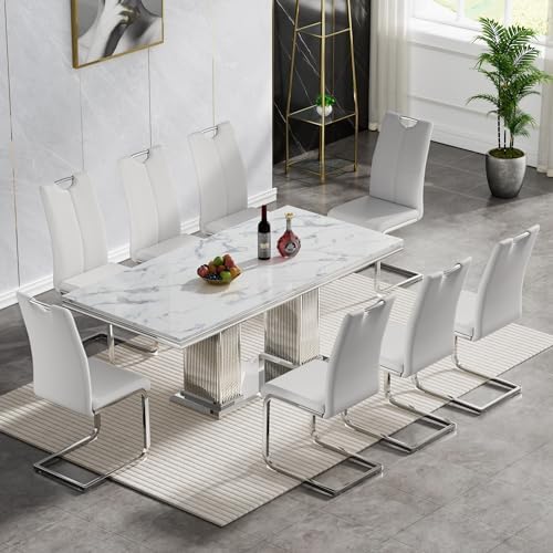 Amazon.com - HomVent 68.11" Rectangle Faux Marble Dining Table Chair ...