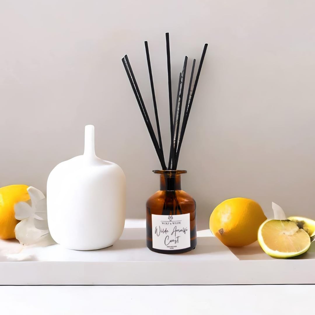 Wolf & Wilde Amber/Orange Amalfi Coast 120Ml Reed Diffuser With 8 Reeds | Handmade In Hebden Bridge, Yorkshire,Uk