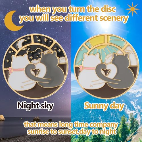 Image of Mabor Anime Cat Enamel Pin Rotatable Cute Couple Cats Alloy Metal Brooch Lapel Pins Cat Enamel Brooch Pins for Jackets Hats Decoration(1 Pcs)