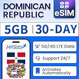 Dominican Republic Travel eSIM (30-Days), 5GB of High-Speed 4G/5G Data, Reliable Coverage, Seamless Activation, Electronic Delivery by E-Mail