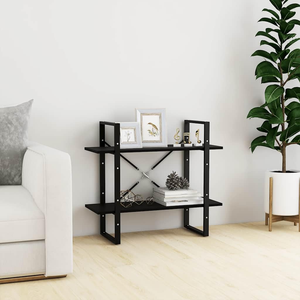 Libreria a 2 Ripiani in Legno Massello Pino e Metallo 80x30x70 cm | Stile industriale nero per soggiorno e studio, due ampi ripiani a vista con supporto in metallo e kit antiribaltamento.