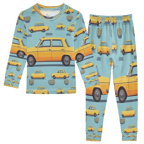 Pajama Sets Long Sleeve Cartoon Yellow Taxi Car Soft Comfy Sleepwear 2 Piece PJS 3-8T