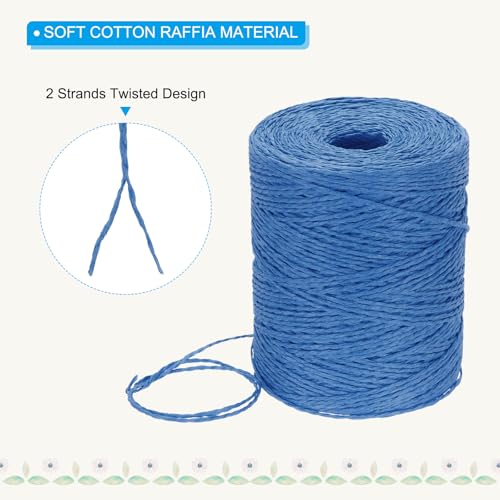 Image of PATIKIL Natural Cotton Raffia Yarn 328 Yard, Crochet Raffia Paper Ribbon for DIY Sun Hat Beach Bag Crochet Yarn Wrapping Knitting, Blue