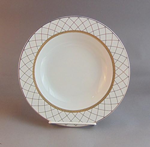 10" Soup Plate with Gold Net, European Vintage Porcelain Dinner Plate with Gold Trim, Rimmed Soup Bowl, 4-Piece Set