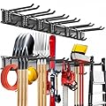 Tebgeag Garage Tool Organizer Wall Mount, 48inch Heavy-Duty Garage Storage System and Garden Tool Organizer with 6 Adjustable Double Hooks for Shovel, Snowboard, Yard Tools and Shed
