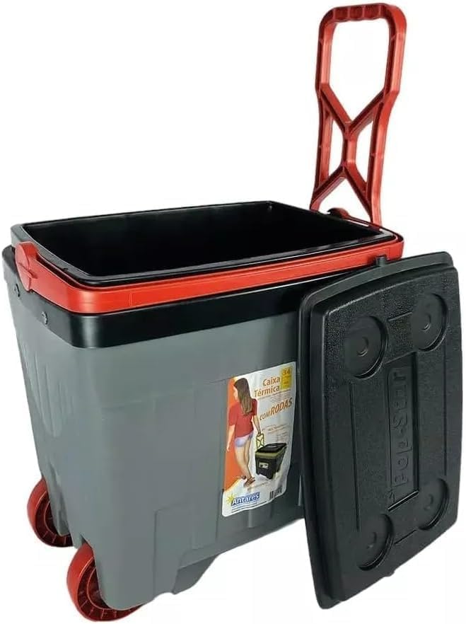 Caixa Térmica com Rodas, 34 Litros, 46 Latas, Alça Retrátil