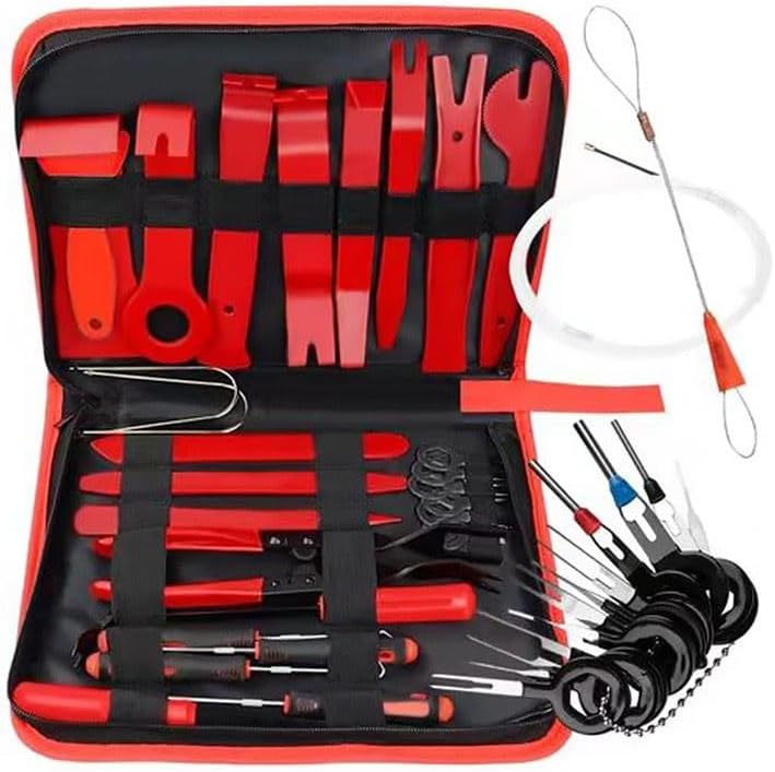 200 Pieces Removal Tool, Auto Clamp Stereo Removal Tool, Car Interior Repair Removal Kit, Auto Panel Radio Removal Auto Clamp; Auto Terminal Removal Tool/RED