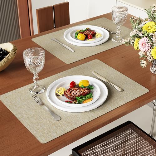 DOLOPL Placemats Set of 6 Reversible Faux Leather Place Mats Beige - image 2