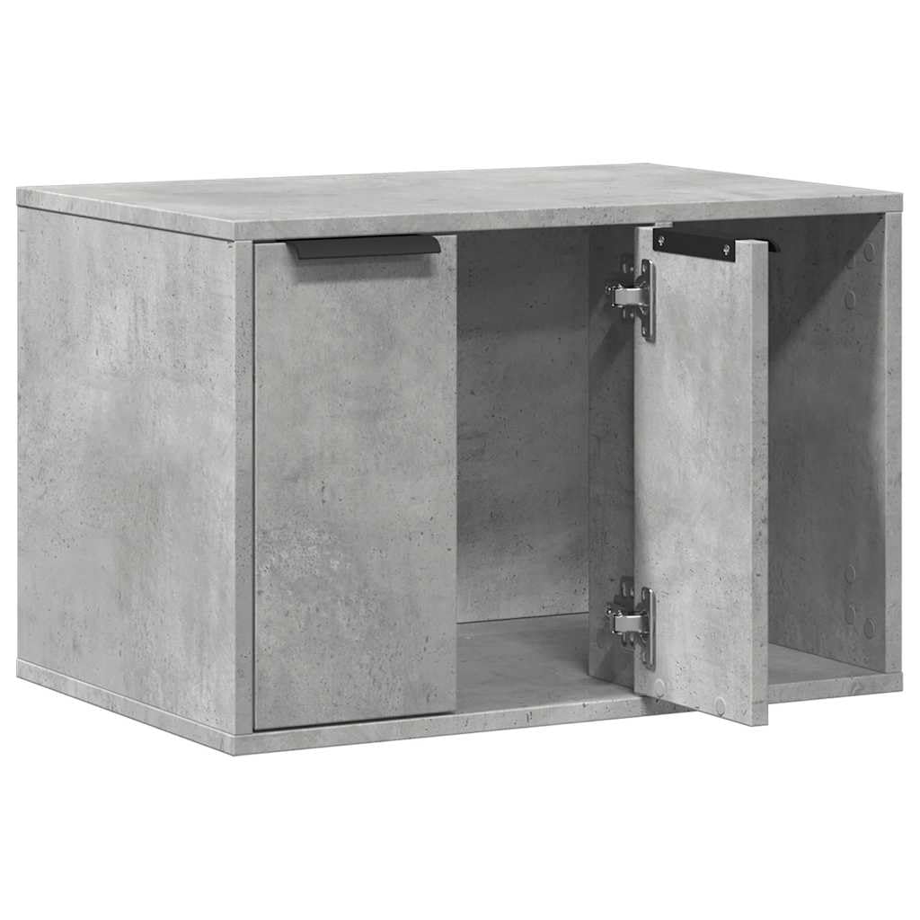 Katzenklo Betongrau Holzwerkstoff 60x40x40 cm Katzenmöbel mit Zwei Eingängen, vielseitig als Katzenhaus, Beistelltisch und Aufbewahrung für Wohnung, Balkon, Zimmer, Rückzug und Ruhe