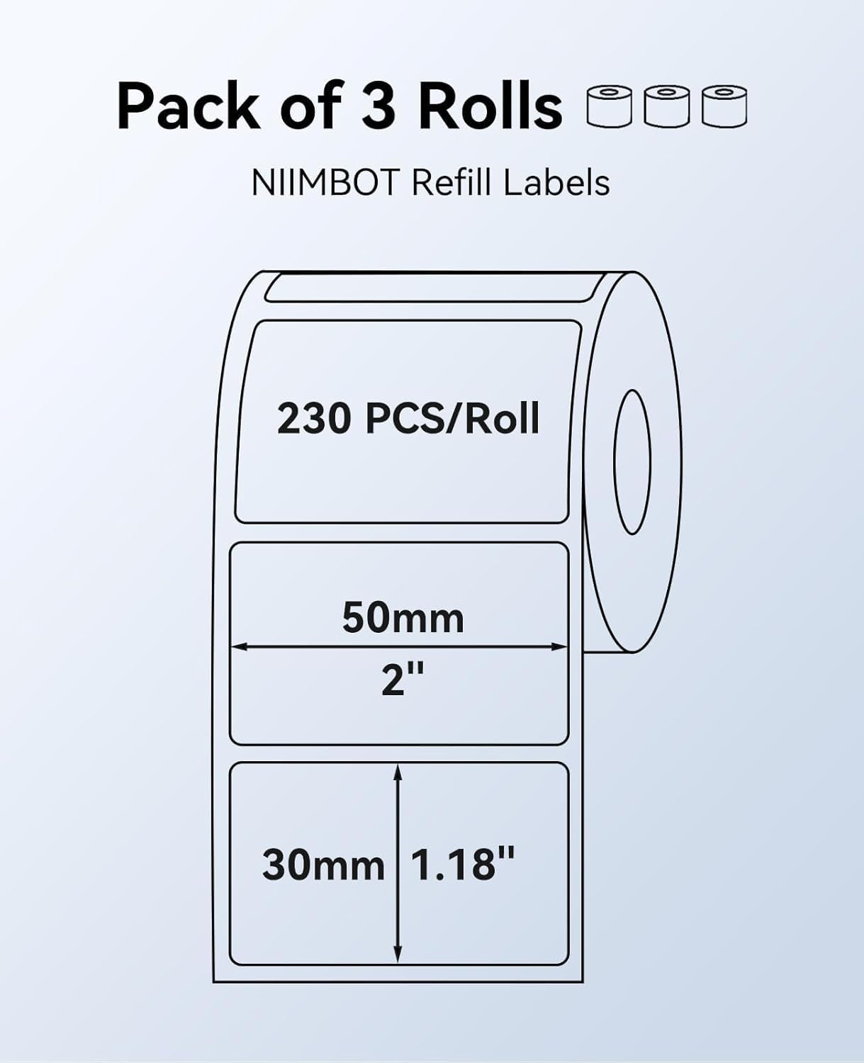 NIIMBOT 3 rotoli etichette 50 x 30 mm per stampanti di etichette B1, B21, B21 Pro e B3S, impermeabili e resistenti all'olio, personalizzabili e modificabili per casa, scuola e ufficio