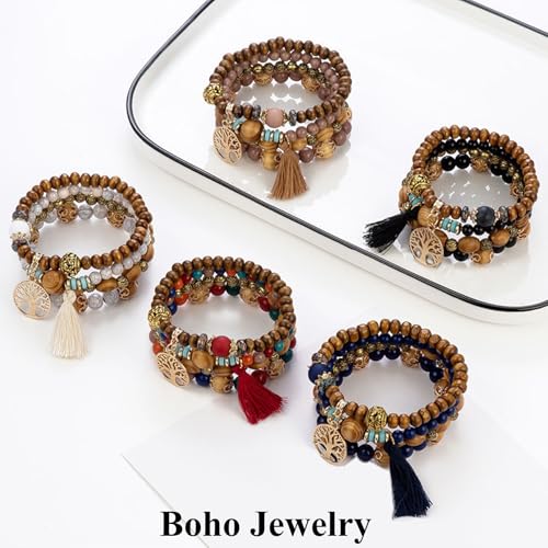 Stackable Stretch Bracelets for Women Tree of Life Bead Bracelet Boho Jewelry4