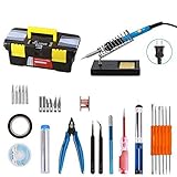 Soldering Iron Kit, VOLADOR 30 in1 60W Temperature Control Solder Iron, 5pcs Soldering Tips, Desoldering Pump, Tweezers, Wick, Soldering Iron Stand with Cleaning Sponge and Tool Case
