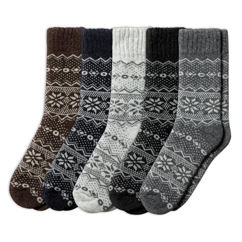 NORDIC Socks 5 Pairs Merino Wool Socks Men Women Winter Warm Socks 10-12 Bergen Wool