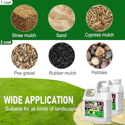 Mulch Glue - 64oz Mulch Adhesive Pea Gravel Binder for Landscaping, Garden - Concentrate Landscape Rock Glue Mulch Stabilizer, Last up to 2 Years, Gravel Glue & Lock for Bonding Bark, Sand