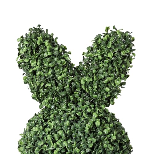 39"/3.25' Artificial Bunny Shaped Topiary Tree With Classic Planter Pot Rabbit UV-Resistant Bowknot Faux Boxwood Topiaries Plant Simulated Insect Decor for Porch Decor Outdoor/Indoor Set of 2