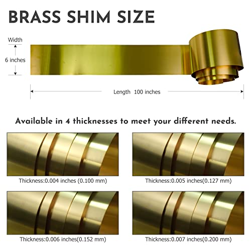 Image of JAVIKA 0.004 x 6 x 100 (inches) Brass Shim Stock Roll, Half Hard, Cold Rolled, CDA 260 Brass Alloy for Hardware and Machine Maintenance, DIY Projects, Jewelry, Crafts, Electrical