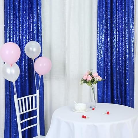 TRLYC Royal Blue Sequin Backdrop Curtain - 2 Panels 2x8ft Glitter Blue Sequin Backdrop Sparkly Curtainsfor Party Wedding Birthday Christmas Halloween Background Decoration Cover