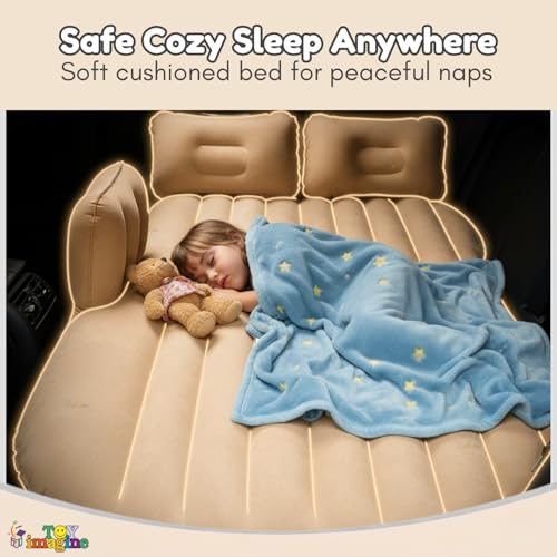 Image of Toy Imagine Car Air Mattress with Pillows & Pump Inflatable Back Seat Bed for Travel, Camping, Long Drives & Family Trips Universal Car Sleeping Bed (Beige)