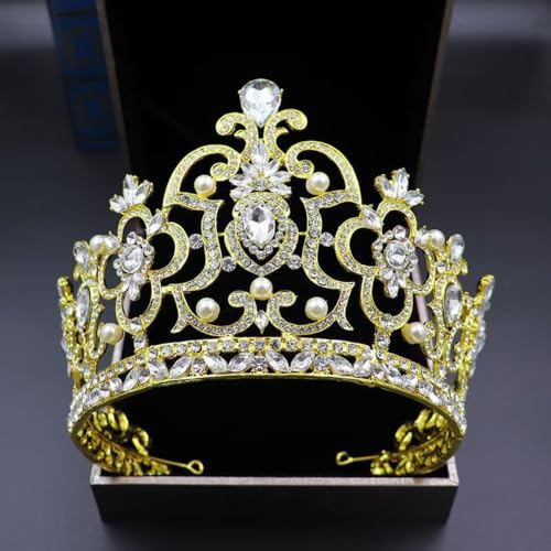 Tiara de boda con perlas y strass corona de novia cómoda 8