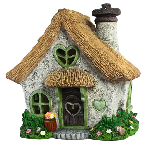 PRETMANNS Fairy House for Outside with Solar Powered LED Lights for Garden - Fairy Garden Houses for Outdoor - Miniature Accessories for Cottage Decor for Village - 7.56” High, Green