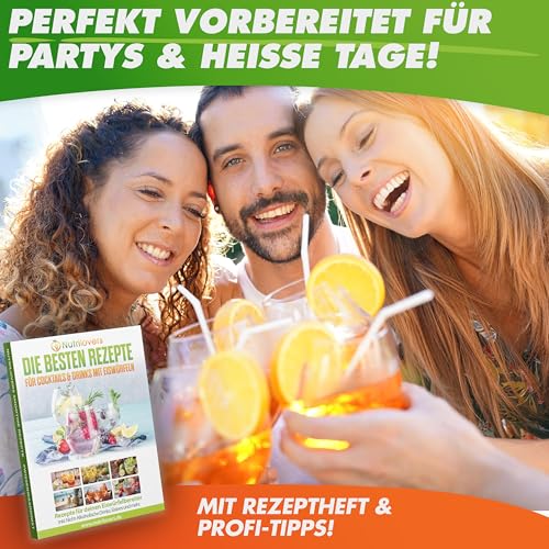 Nutrilovers Eiswürfelmaschine NUTRI-ICE MAKER Edelstahl Eiswürfelbereiter, Transparente Eiswürfel 2 Größen (S/L) inkl. Moscow Mule Becher & Rezeptbuch