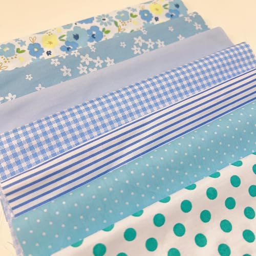 Image of Cotton Fabric DIY Making Supplies Quilting Patchwork Fabric Fat Quarter Bundles DIY for Quilting Cotton Patchwork Cushions (Blue Flowers, 20 inch x 20 inch)