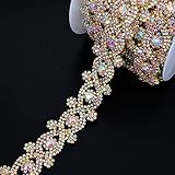 Phicmanlo 1 Yard Crystal Rhinestone Cup Chain Trimming Applique by Roll for Jewelry Making Birthday Cake Topper Bridal Dress Belt Decoration (Gold AB)