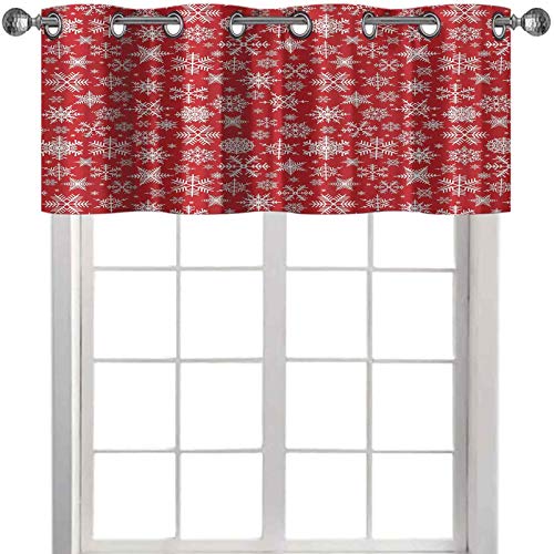 Cenefas de nieve diferentes con detalles ricos en temporada festiva de Navidad en invierno, 91 cm de ancho x 45 cm de largo cenefas para ventanas de dormitorio, color rojo y blanco Cover