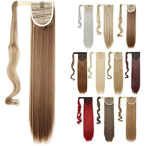 Silk-co Straight Pony Tail Hairpiece Clip in Hair Extensions 23" Wrap Around Ponytail Highlights Long for Women (Light Brown&Blond) Cover