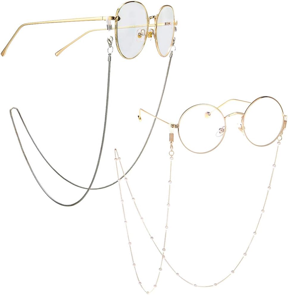 Eyeglass Chains for Women 2pcs Sunglasses Reading Glasses Strap Holder Cords Fashion Lanyards Eyewear Retainer (Gold Beads+Silver Snake One Size)
