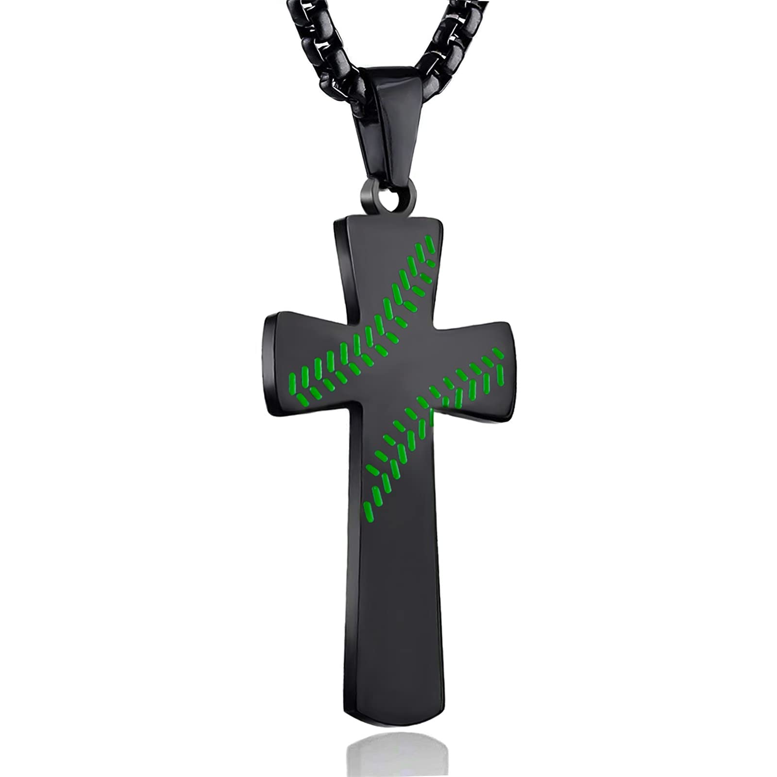 Aiyo Nice Boys Mens Baseball Cross Pendant Necklace 18K Gold Plated Bible Verse Stainless Steel Necklace Jewelry