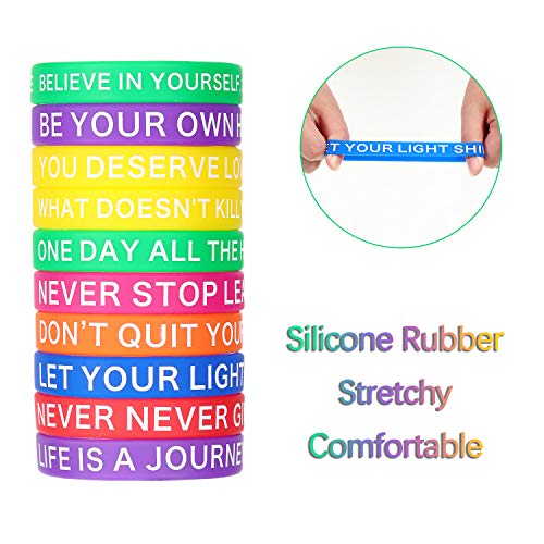 60 Pieces Motivational Quote Rubber Wristbands Colored Inspirational Silicone Bracelets Stretch Unisex Wristbands for Women Men Gifts, 20 Styles3