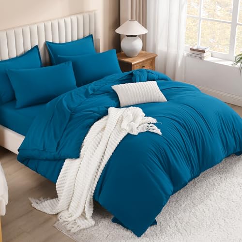 Image of Litanika Comforter Queen Size Set Teal - 7 Pieces Bed in a Bag Queen Bedding Comforter Sets, Plain Lightweight Bed Set with Comforter, Sheets, Pillowcases & Shams