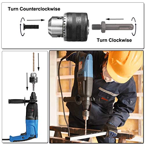 Hymnorq 3/8-24UNF Keyed Drill Chuck and Adapters Set of 5pcs, 1.5mm to 10mm Clamping Range, 3 Different Types of Shanks, to Turn Your Air Screwdriver, Hammer Drill and Impact Wrench into a Power Drill