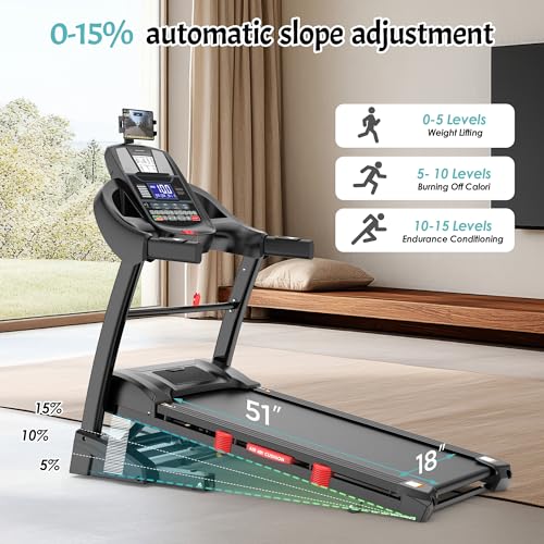 Image of Folding Treadmill with 300lbs Capacity, Treadmill for Home with 15% Incline
