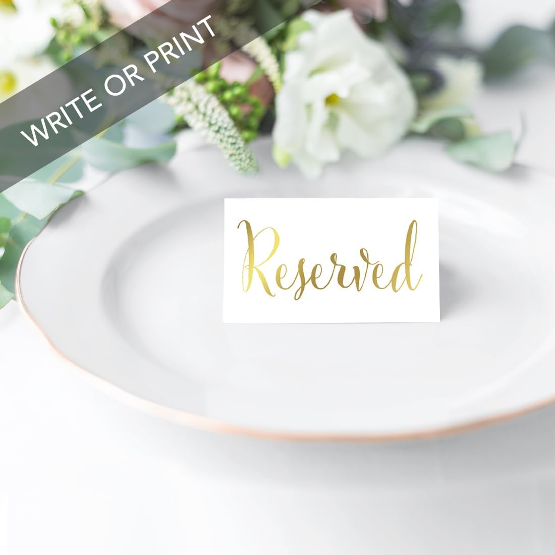Andaz Press Table Tent Place Cards On Perforated Paper, Metallic Gold Ink, Reserved, 20-Pack, Placecards Table Settings For Catering Reserved Table Cards Gold Reserved Table Signs Reserved Place Cards