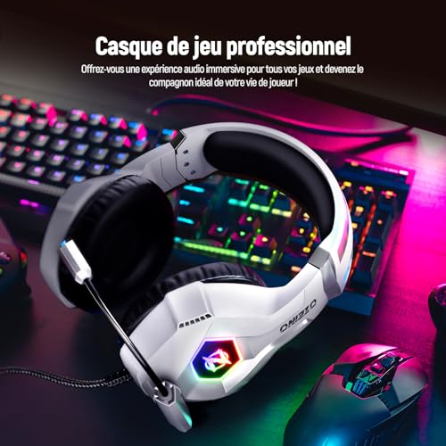 Casque gaming pour PC et PS5 blanc stéréo basse micro réglable - 5