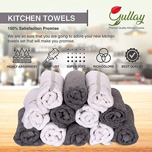 Gullay 6 Pack Ultra Absorbent Tea Towels Scratch-Free Kitchen Towels for drying Dishes, Durable Cotton Kitchen hand towels, Fast Drying Dish Towels for Kitchen 40x60 cm/23.6x15.8 Inch